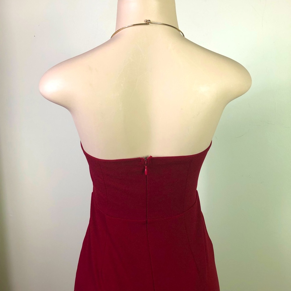 Lulus Minidress burgundy strapless, gold neck ring - Picture 3 of 9